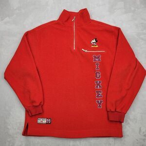 Disney Sweatshirt Womens Large Red Mock Quarter Zip Sweater Mickey Store Adult L